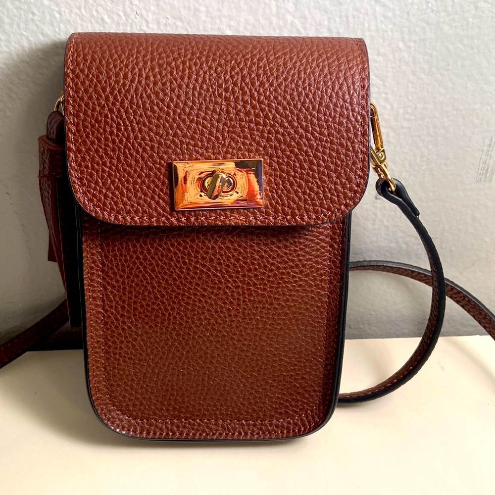 Brown Phone Crossbody Bag - Faux Brown Leather, New, No Tags